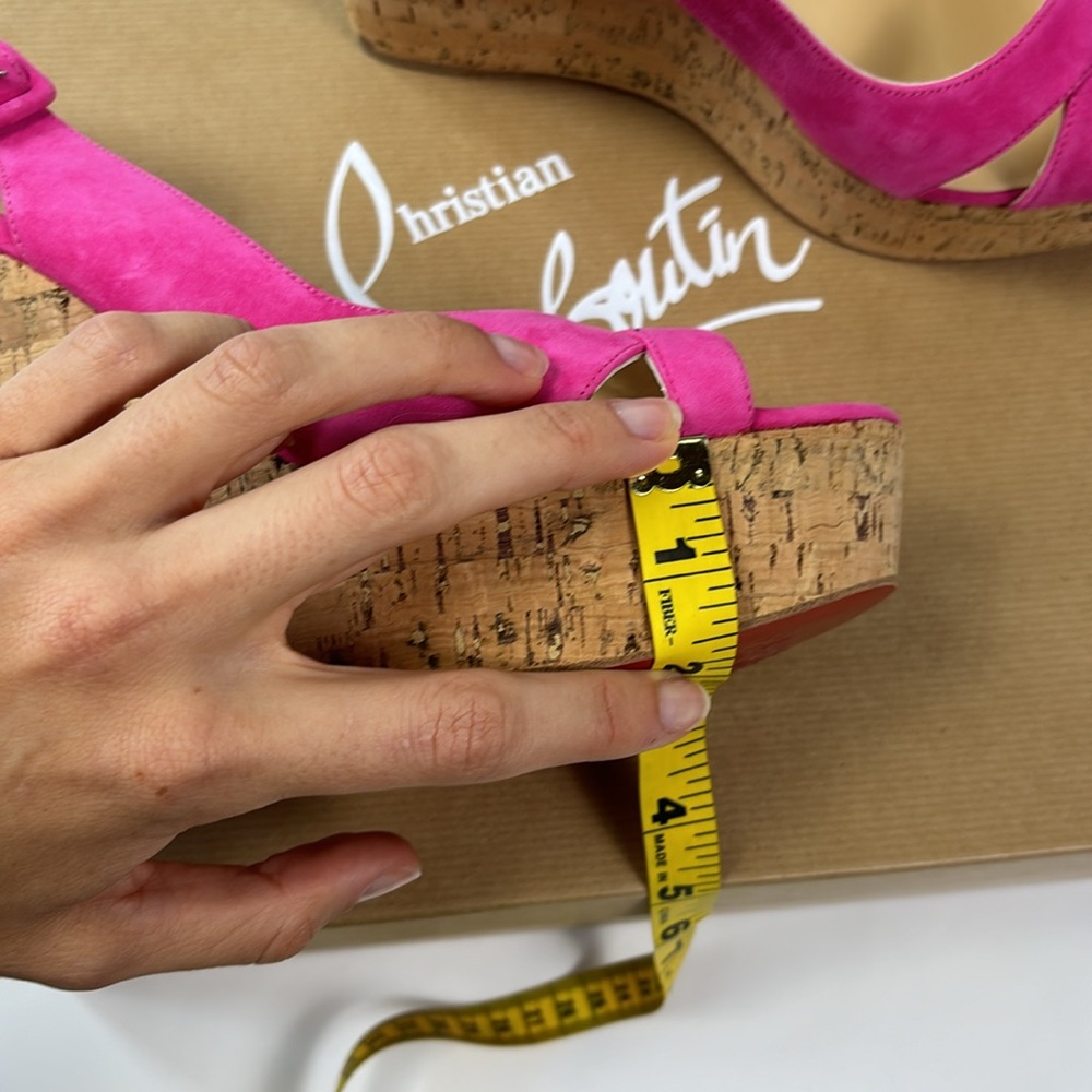 Christian Louboutin Pink Suede Cork Wedge Sandals - Picture 8 of 8